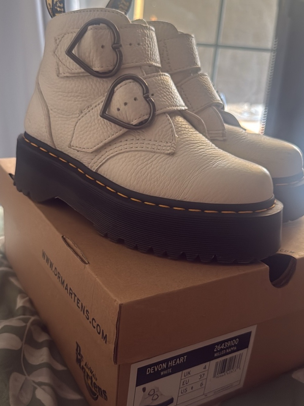 Dr. Martens White Devon Heart Platform Ankle Boots